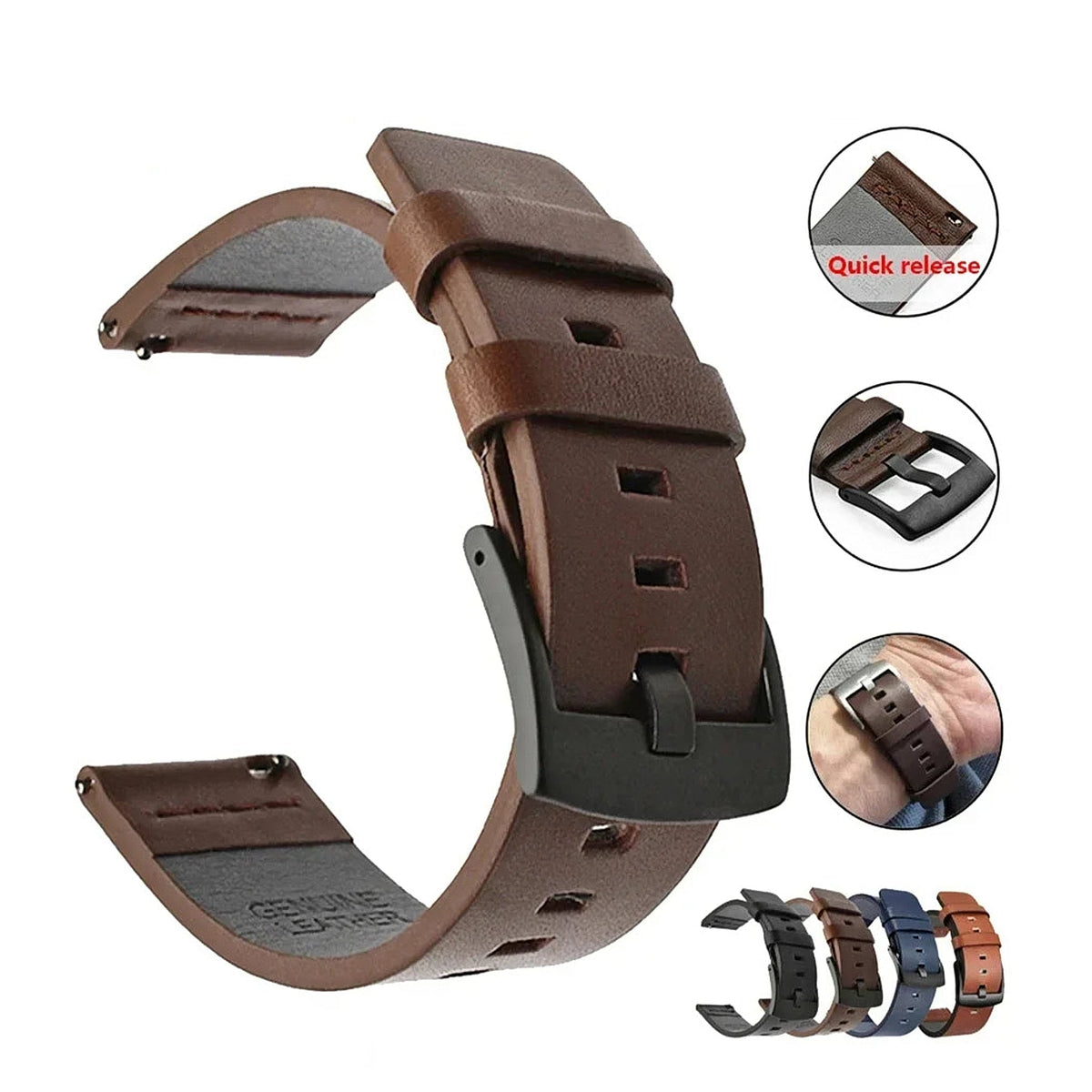 COROS PACE & APEX Leather Band with Square Holes, Quick Release BandsCo Straps