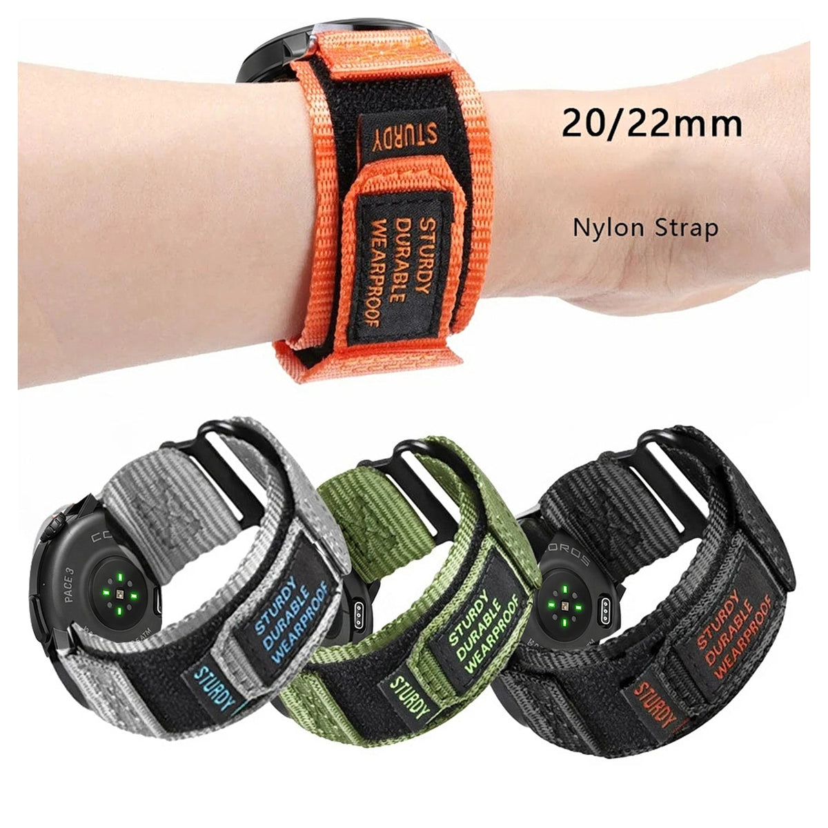 COROS PACE & APEX Nylon Sport Loop Band with Text Patch BandsCo Straps