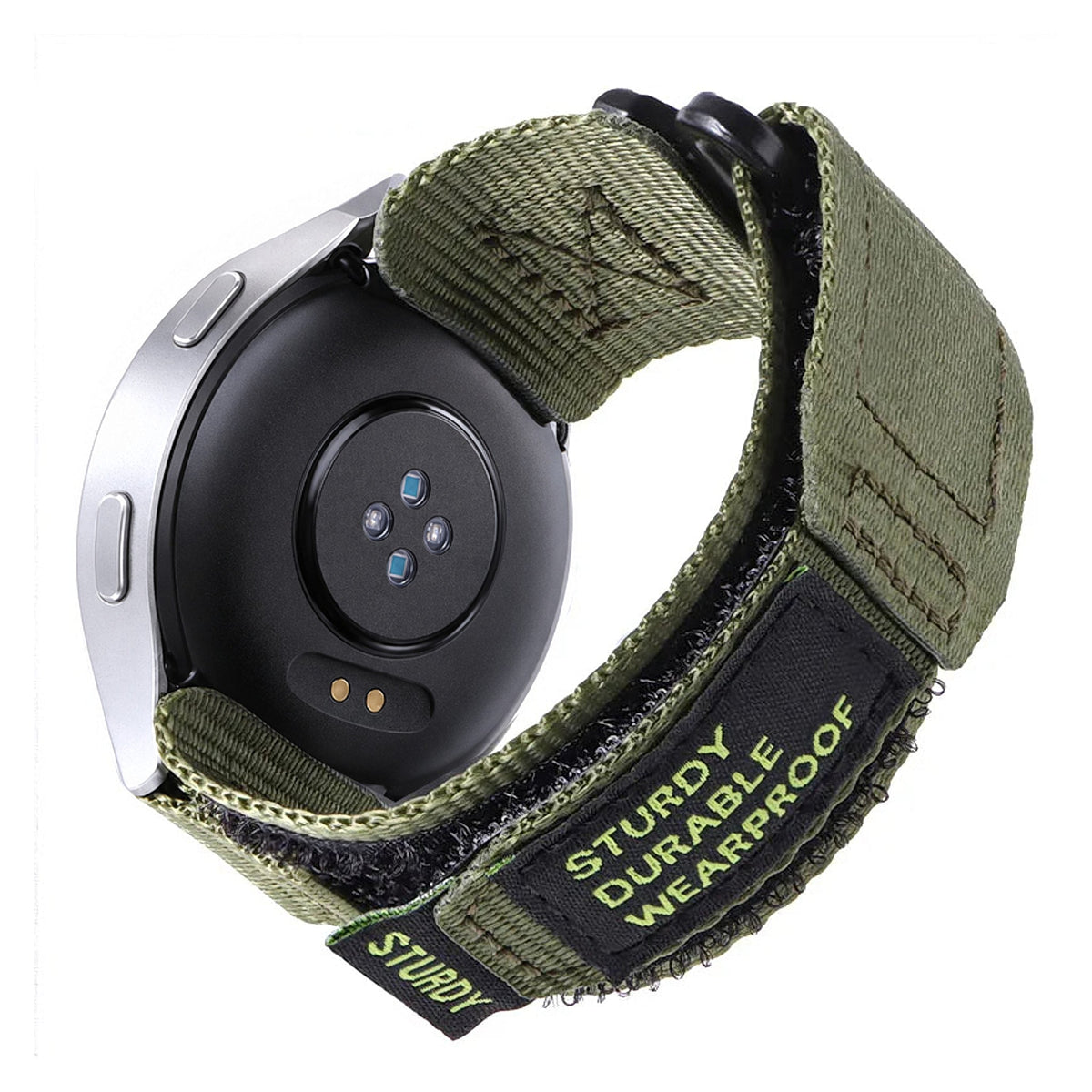 Motorola Moto Watch Rugged Nylon Hook-and-Loop Band, Metal Ring BandsCo Straps