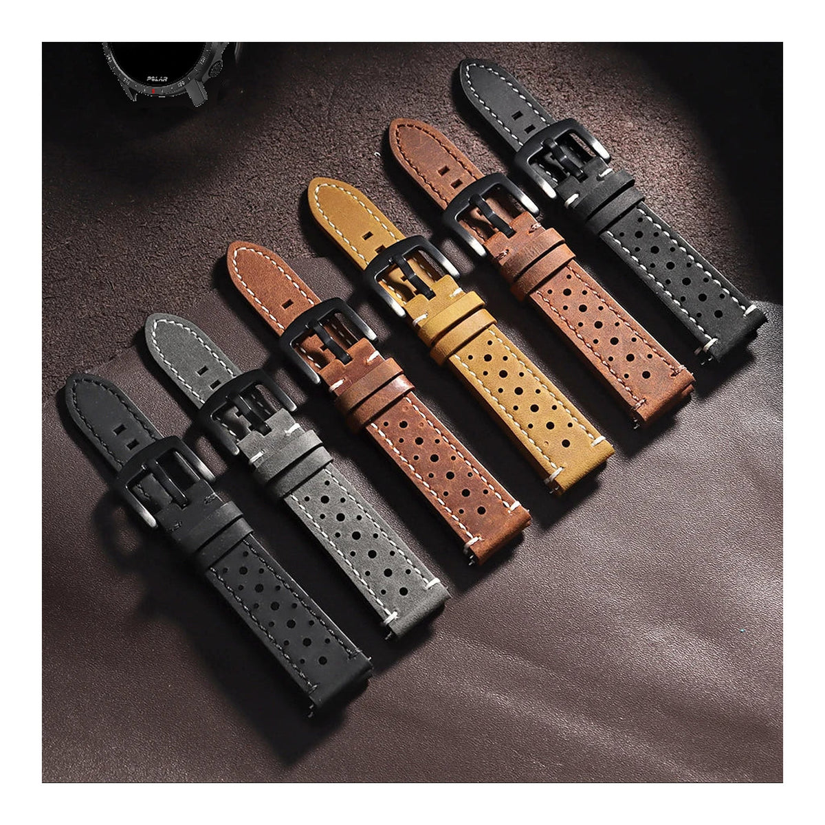 Polar Vantage, Grit X & Ignite Perforated Leather Band, Stitched Edges BandsCo Straps
