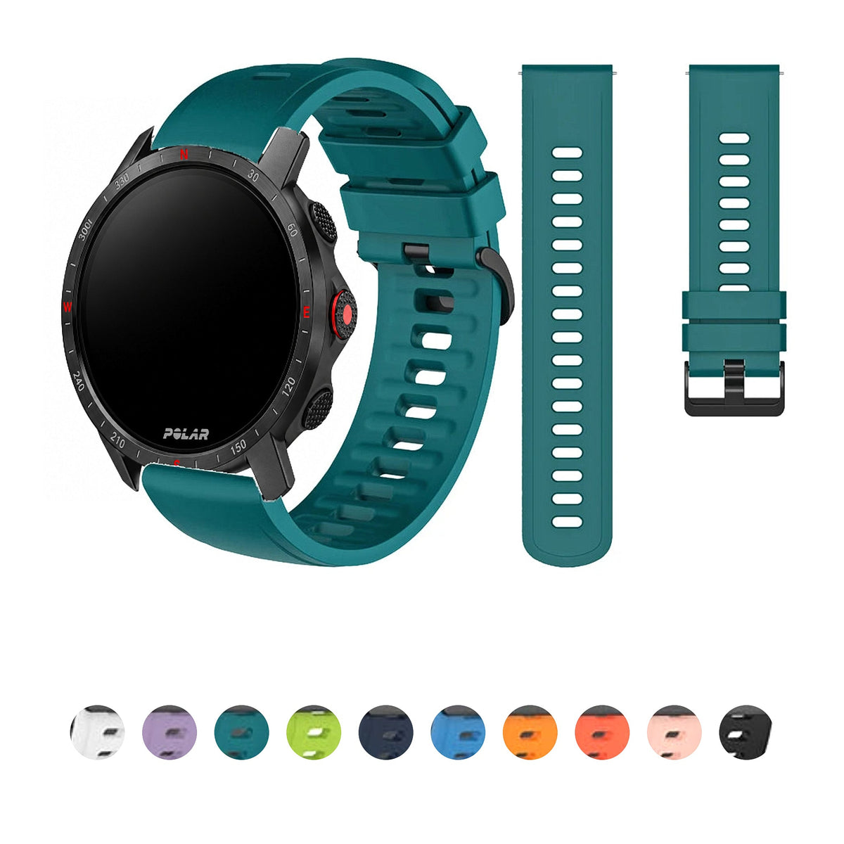 Polar Vantage, Grit X & Ignite Silicone Sport Band, Black Pin Buckle BandsCo Straps