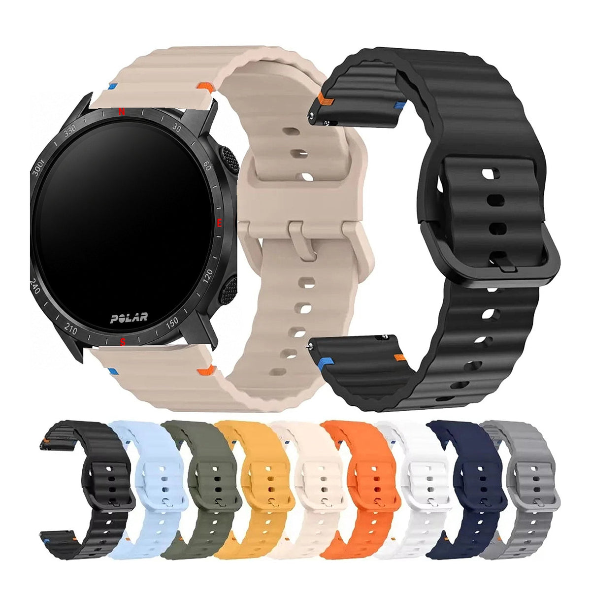 Polar Vantage, Grit X & Ignite Ribbed Silicone Band, Matching Buckle BandsCo Straps