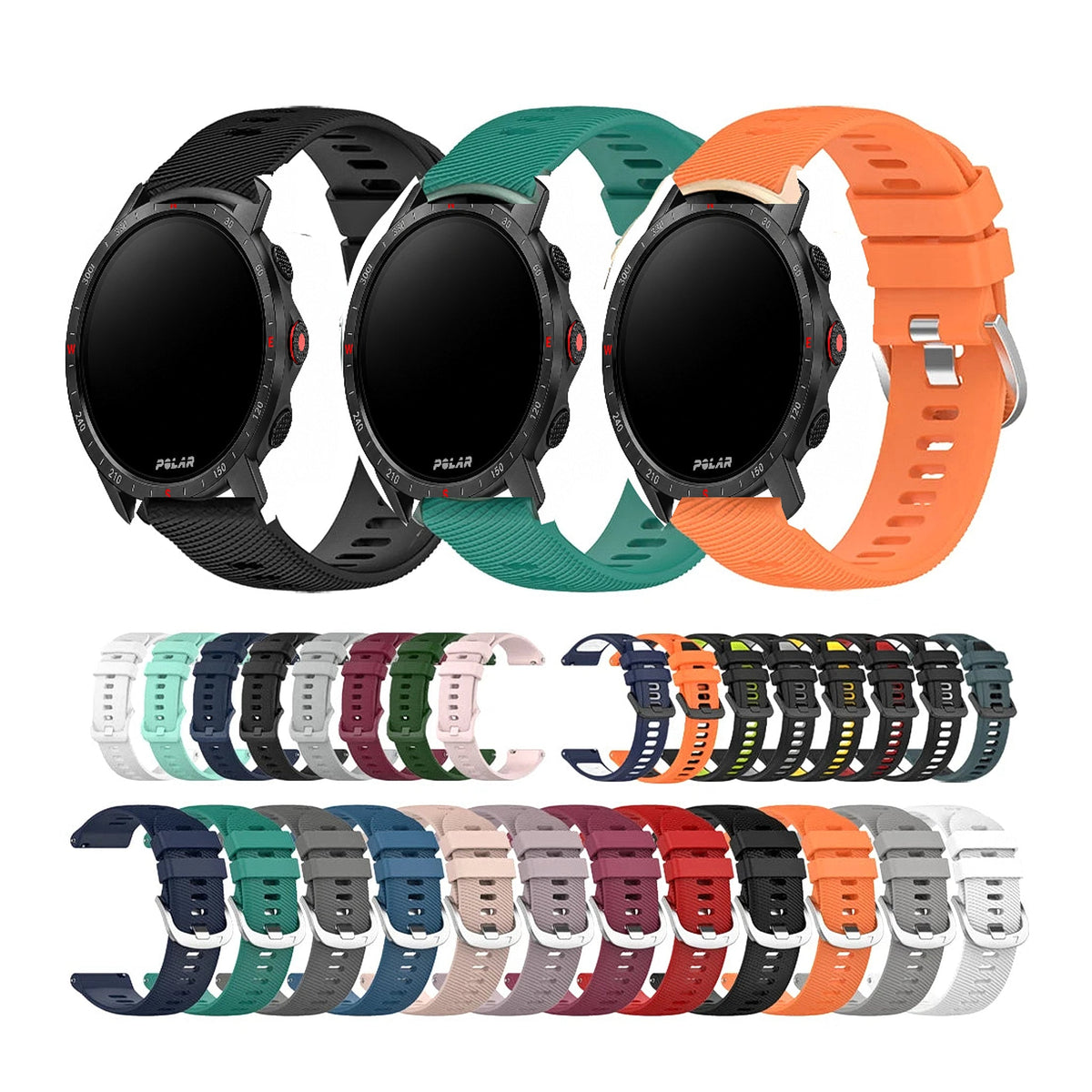 Polar Vantage, Grit X & Ignite Twill-Texture Silicone Band, 32 Colors BandsCo Straps