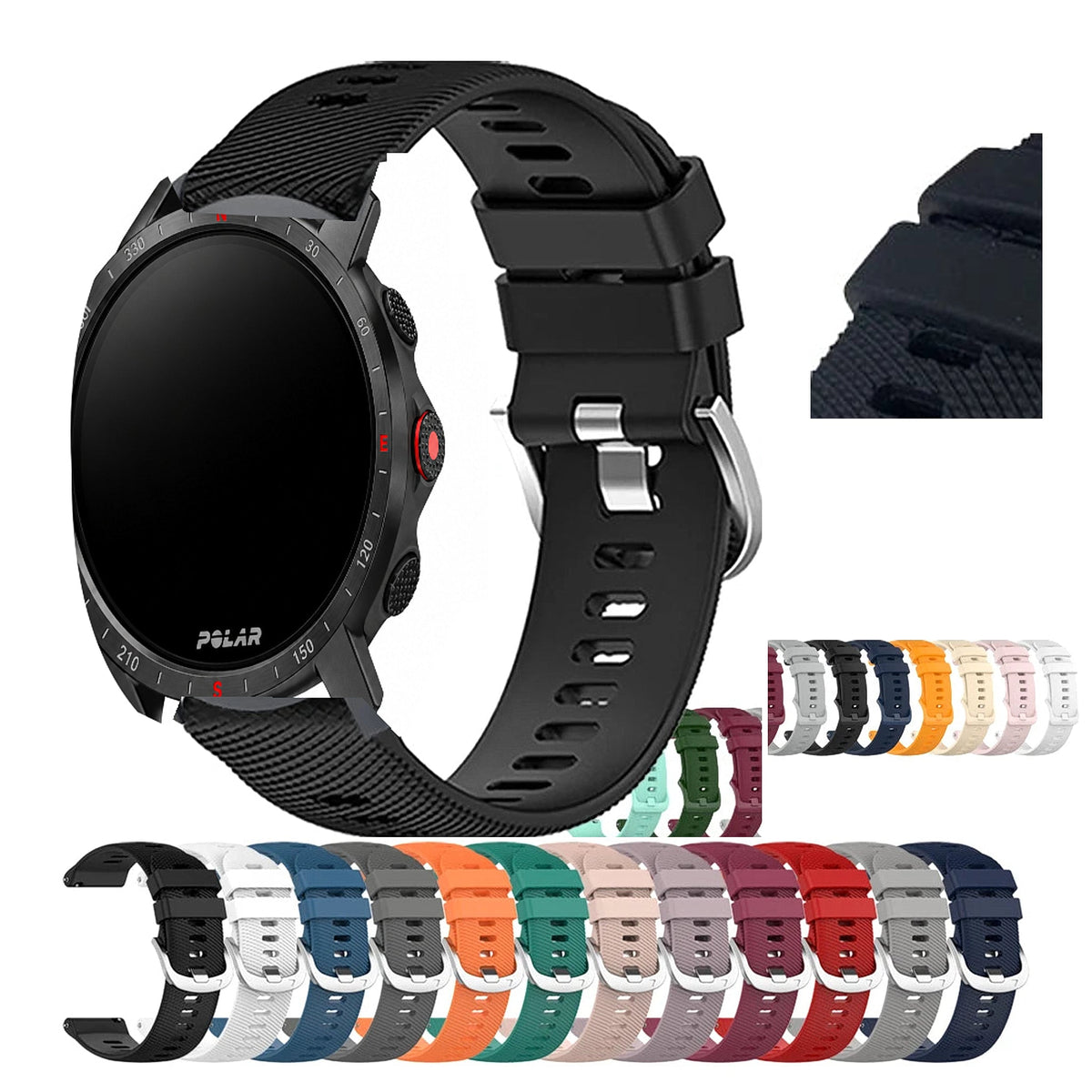 Polar Vantage, Grit X & Ignite Ridged Silicone Sport Band, 32 Colors BandsCo Straps
