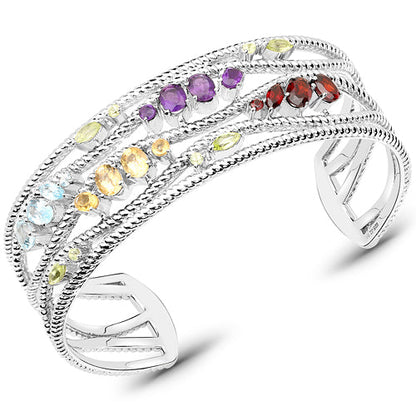 4.82 Carat Genuine Multi Stones .925 Sterling Silver Cuff Bangle Bids.com