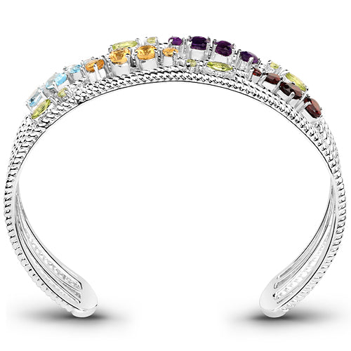 4.82 Carat Genuine Multi Stones .925 Sterling Silver Cuff Bangle Bids.com