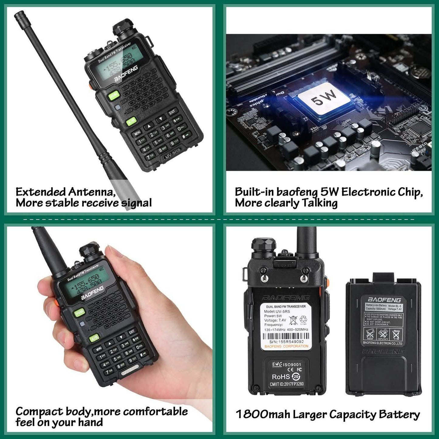 BAOFENG UV-5R5 VHF/UHF Dual Band Two Way Ham Radio Transceiver Walkie Talkie DailySale