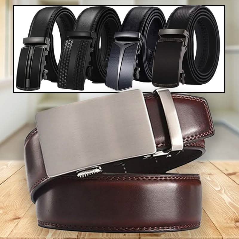 Barbados Men's Solid Buckle Leather Belt with Automatic Ratchet DailySale
