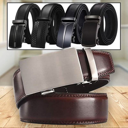 Barbados Men's Solid Buckle Leather Belt with Automatic Ratchet DailySale