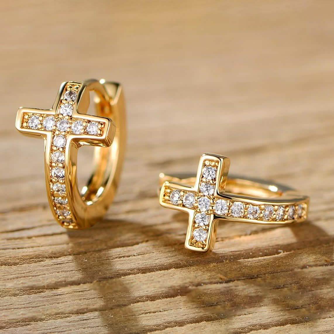 Barzel Crystal Cross Earrings Made with 18K Gold Plating and Swarovski Crystals DailySale