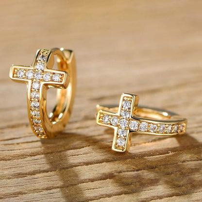 Barzel Crystal Cross Earrings Made with 18K Gold Plating and Swarovski Crystals DailySale