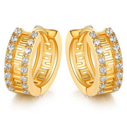 Barzel Double Encrusted Greek Key Hoop Earrings in Swarovski Crystal DailySale