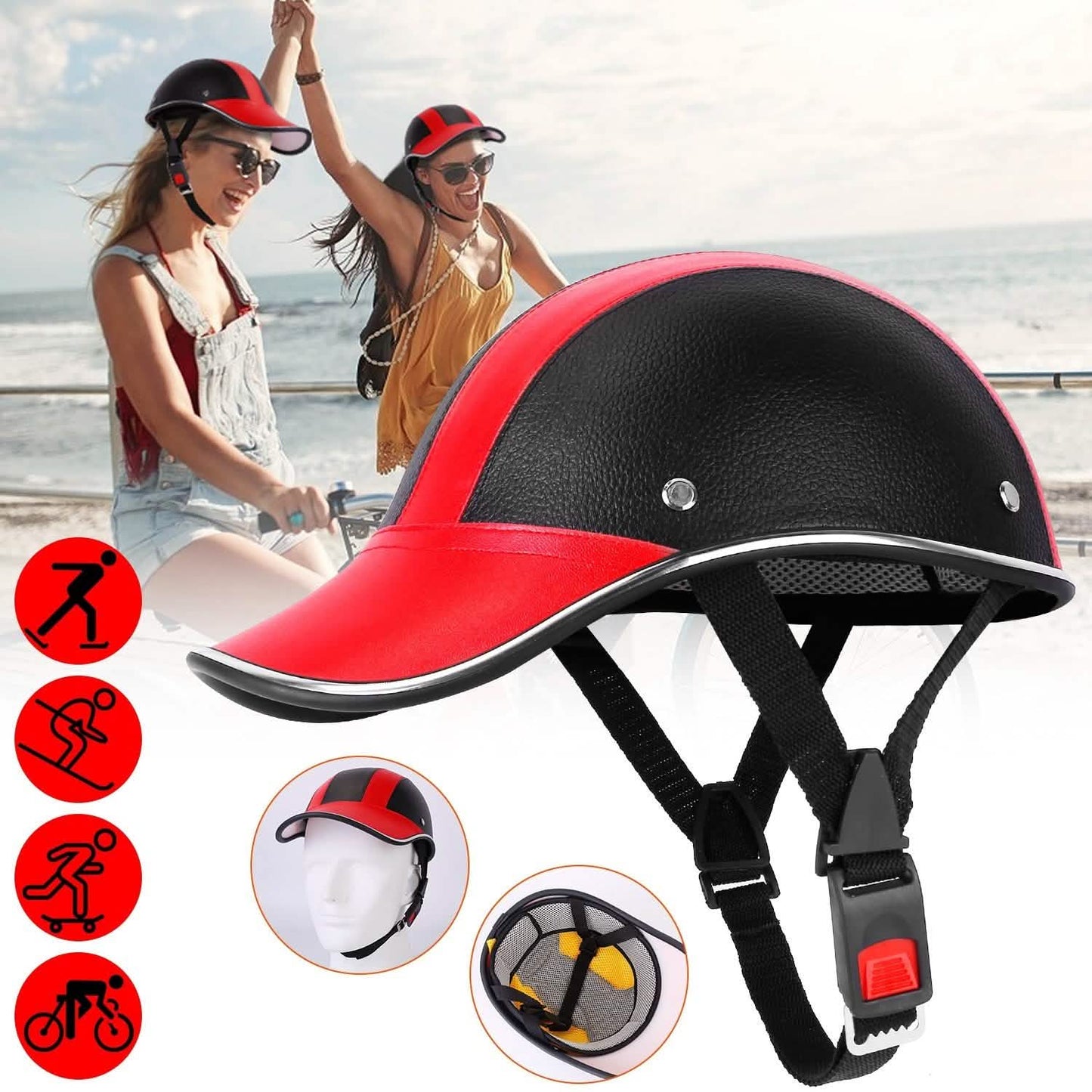 Baseball Cap Anti-UV Cycling Motorcycle Hat Leather Helmet DailySale