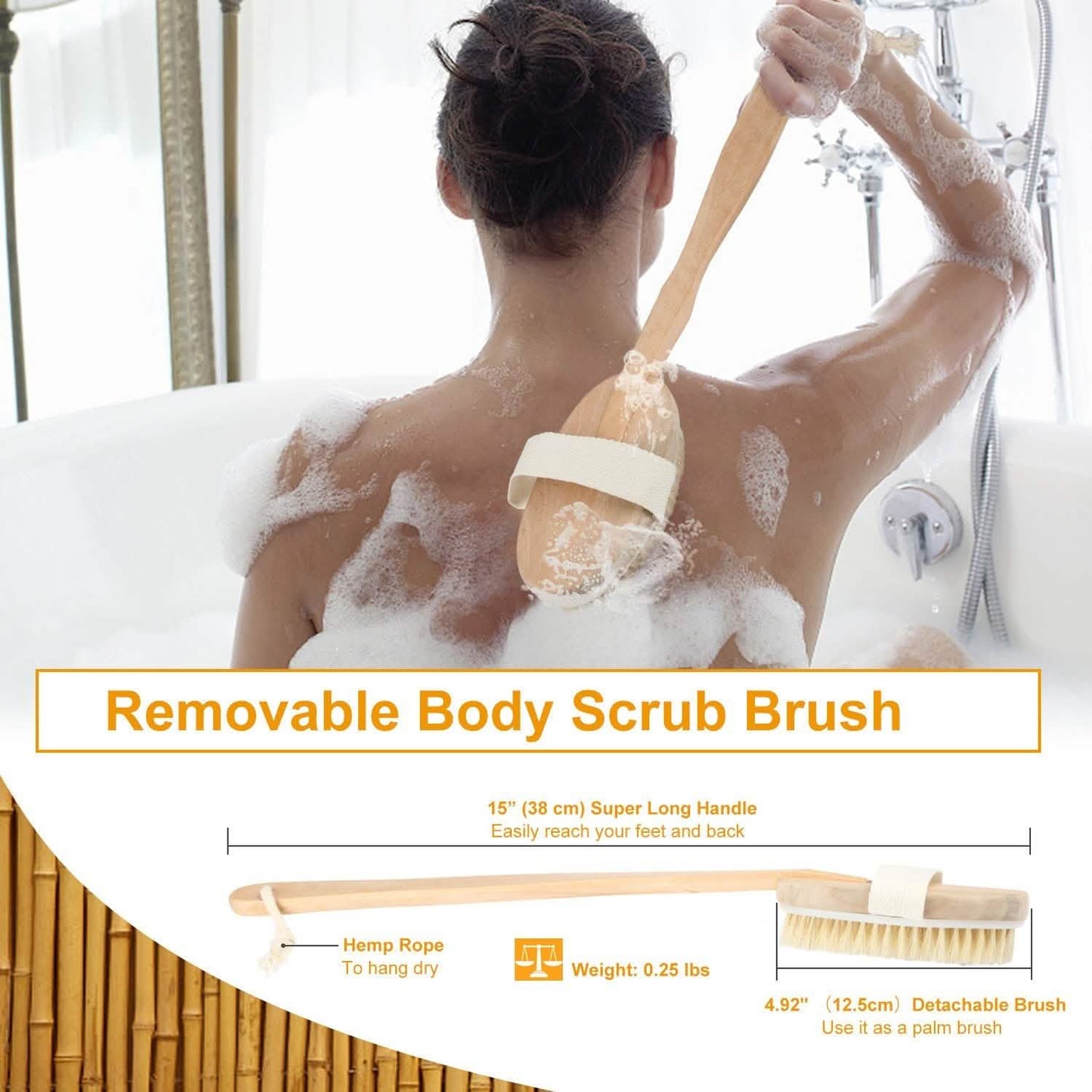 Bath Brush 15" Shower Body Back Scrubber DailySale