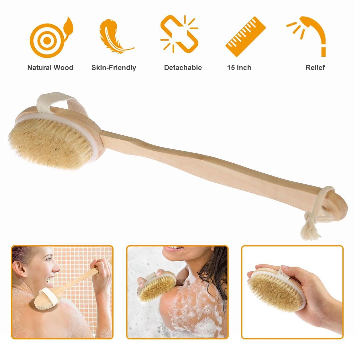 Bath Brush 15" Shower Body Back Scrubber DailySale