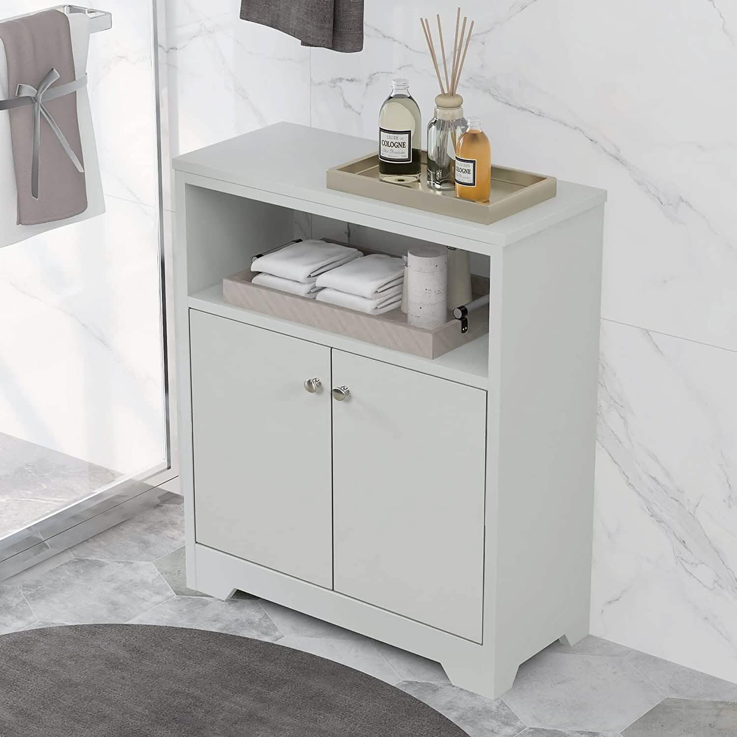Bathroom Storage Cabinet with Two Doors and Adjustable Shelves DailySale