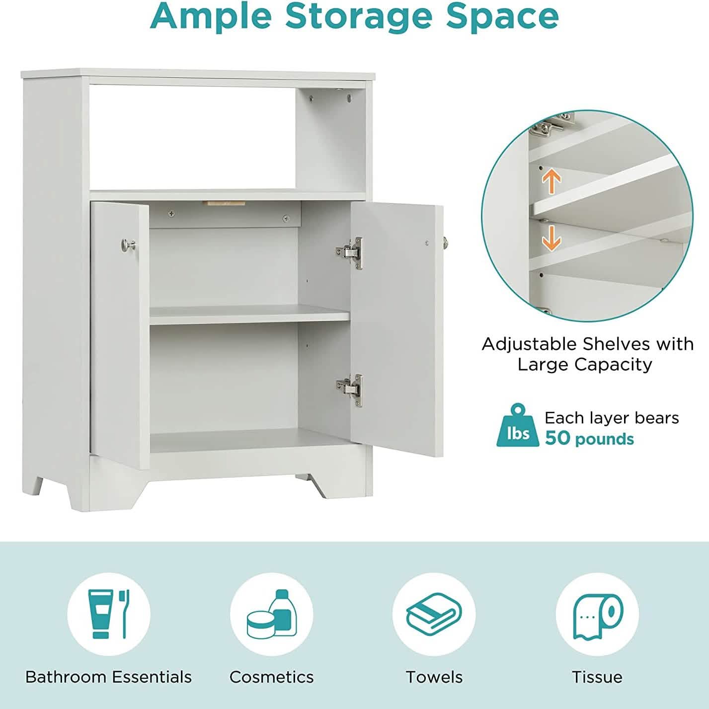 Bathroom Storage Cabinet with Two Doors and Adjustable Shelves DailySale