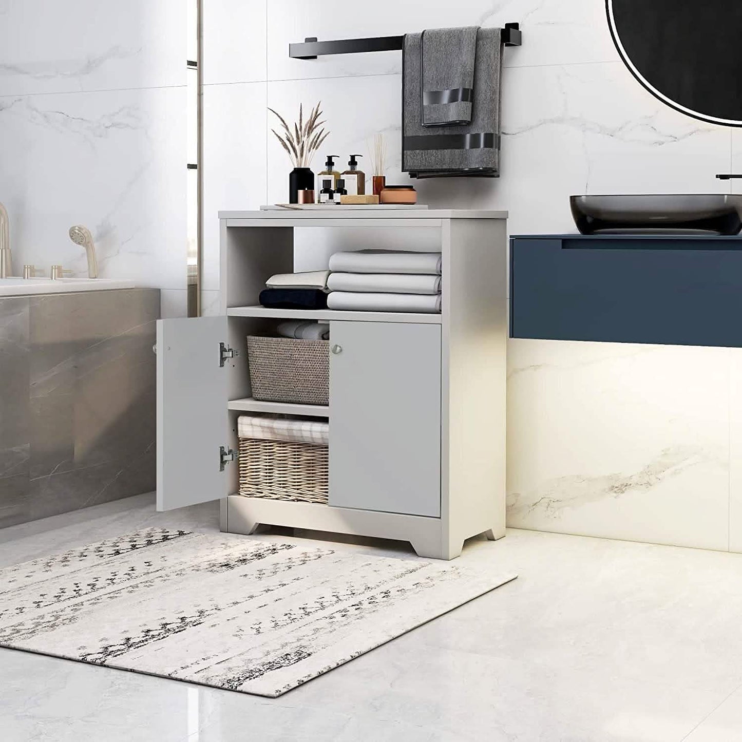 Bathroom Storage Cabinet with Two Doors and Adjustable Shelves DailySale