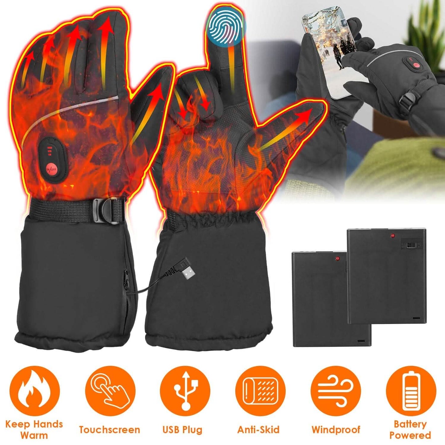 Battery Powered USB Touchscreen Thermal Gloves DailySale