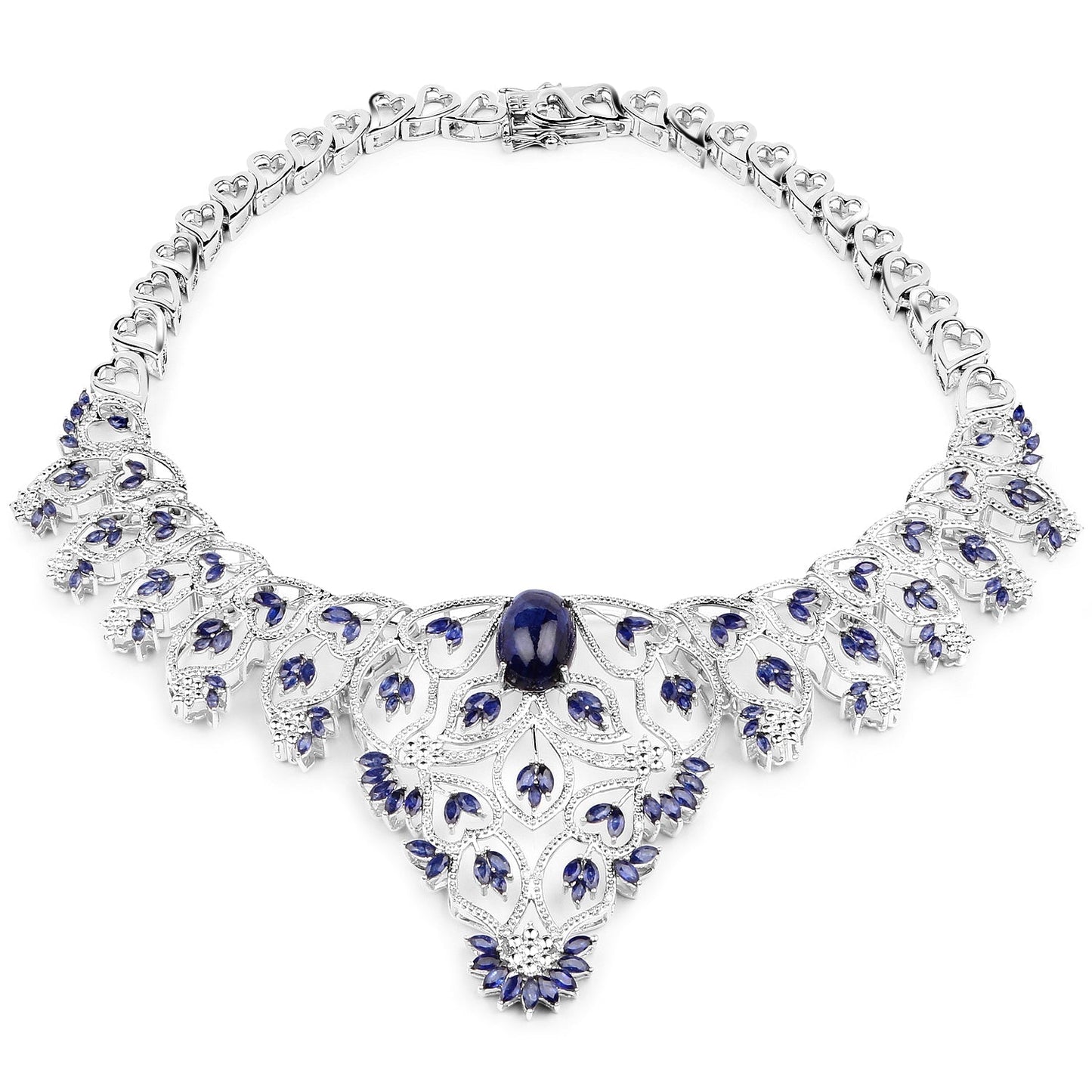40.93 Carat Genuine Glass Filled Sapphire and White Diamond .925 Sterling Silver Necklace Bids.com