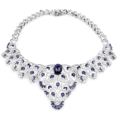 40.93 Carat Genuine Glass Filled Sapphire and White Diamond .925 Sterling Silver Necklace Bids.com