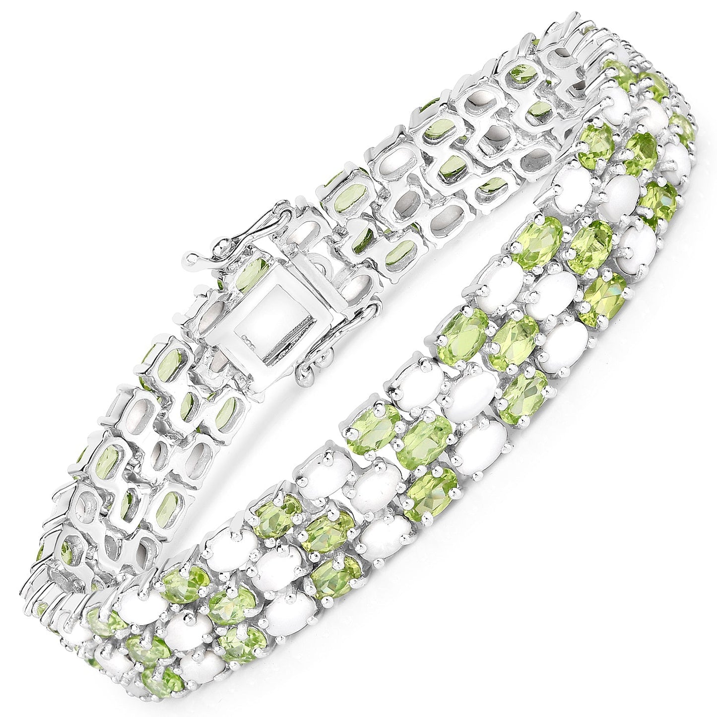 19.73 Carat Genuine Opal and Peridot .925 Sterling Silver Bracelet Bids.com
