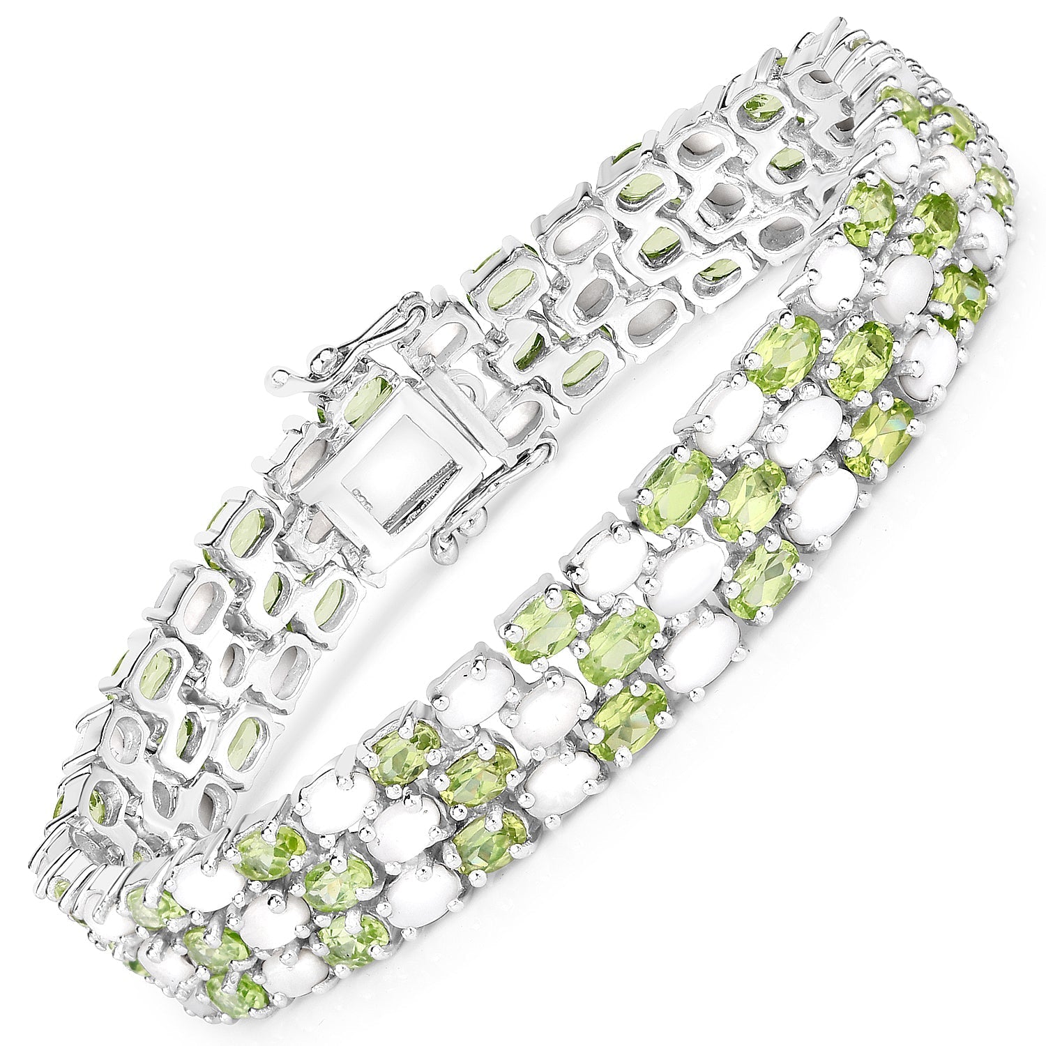 19.73 Carat Genuine Opal and Peridot .925 Sterling Silver Bracelet Bids.com