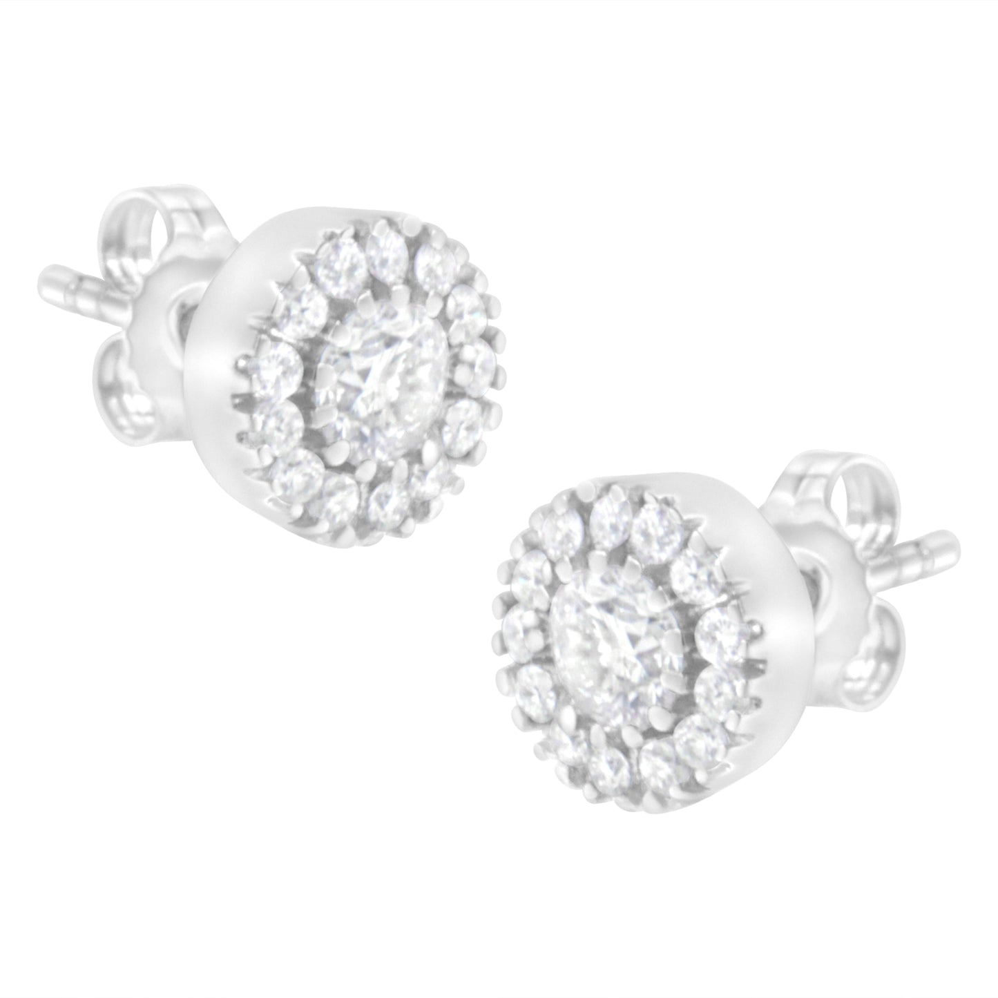 14k White Gold 1 cttw Diamond Halo Stud Earrings (I-J Clarity, I1-I2 Color) Bids.com