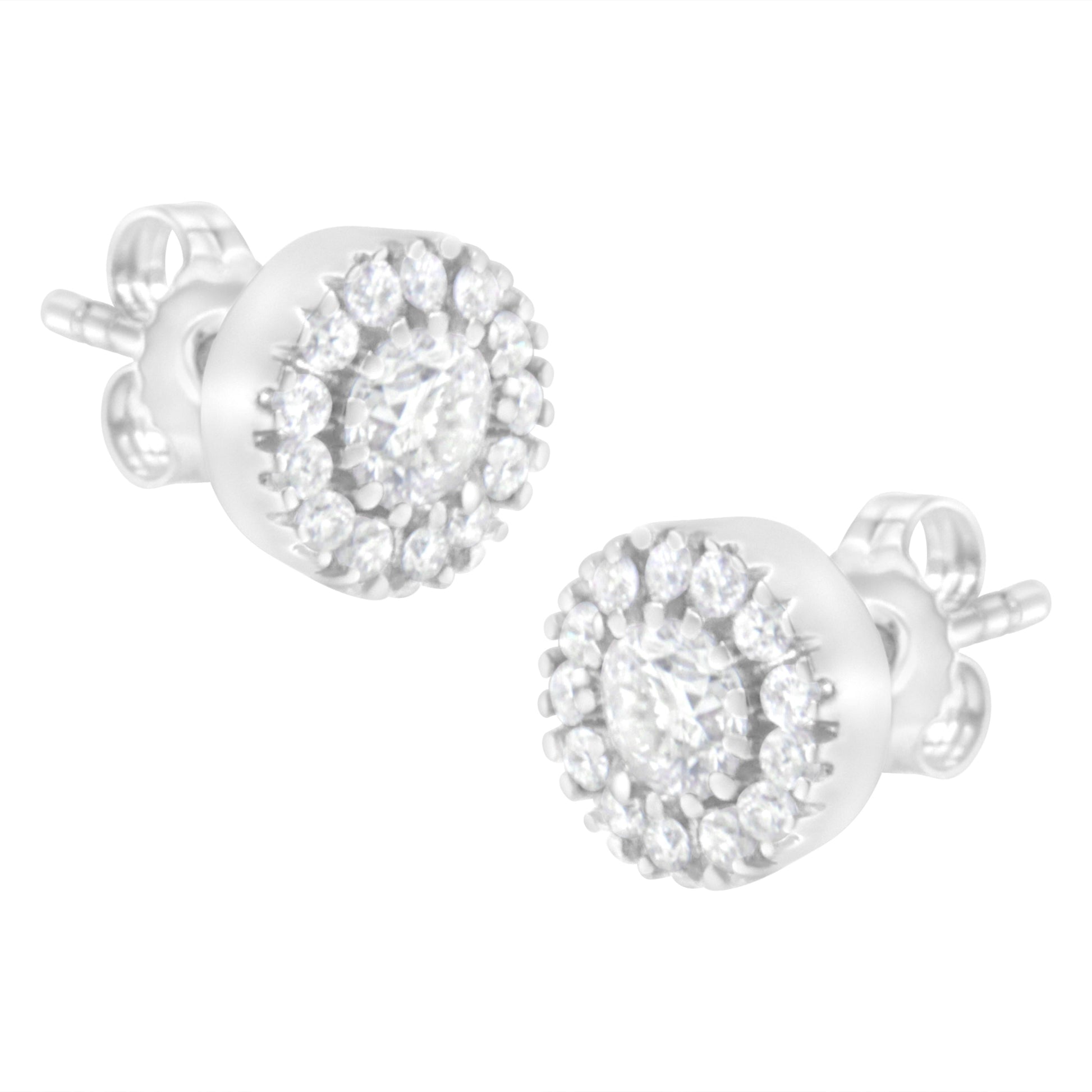 14k White Gold 1 cttw Diamond Halo Stud Earrings (I-J Clarity, I1-I2 Color) Bids.com