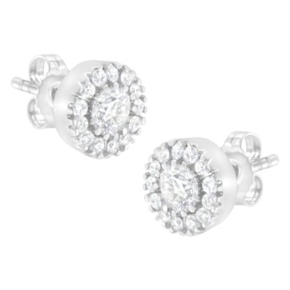 14k White Gold 1 cttw Diamond Halo Stud Earrings (I-J Clarity, I1-I2 Color) Bids.com