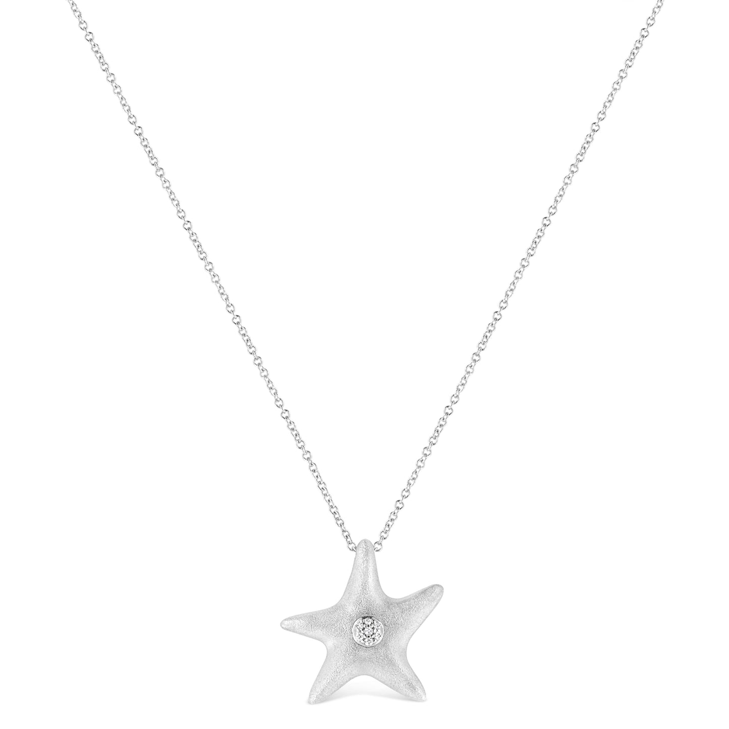 .925 Sterling Silver Prong-Set Diamond Accent Starfish Pendant Necklace (I-J Color, I1-I2 Clarity) - Size 18" Bids.com