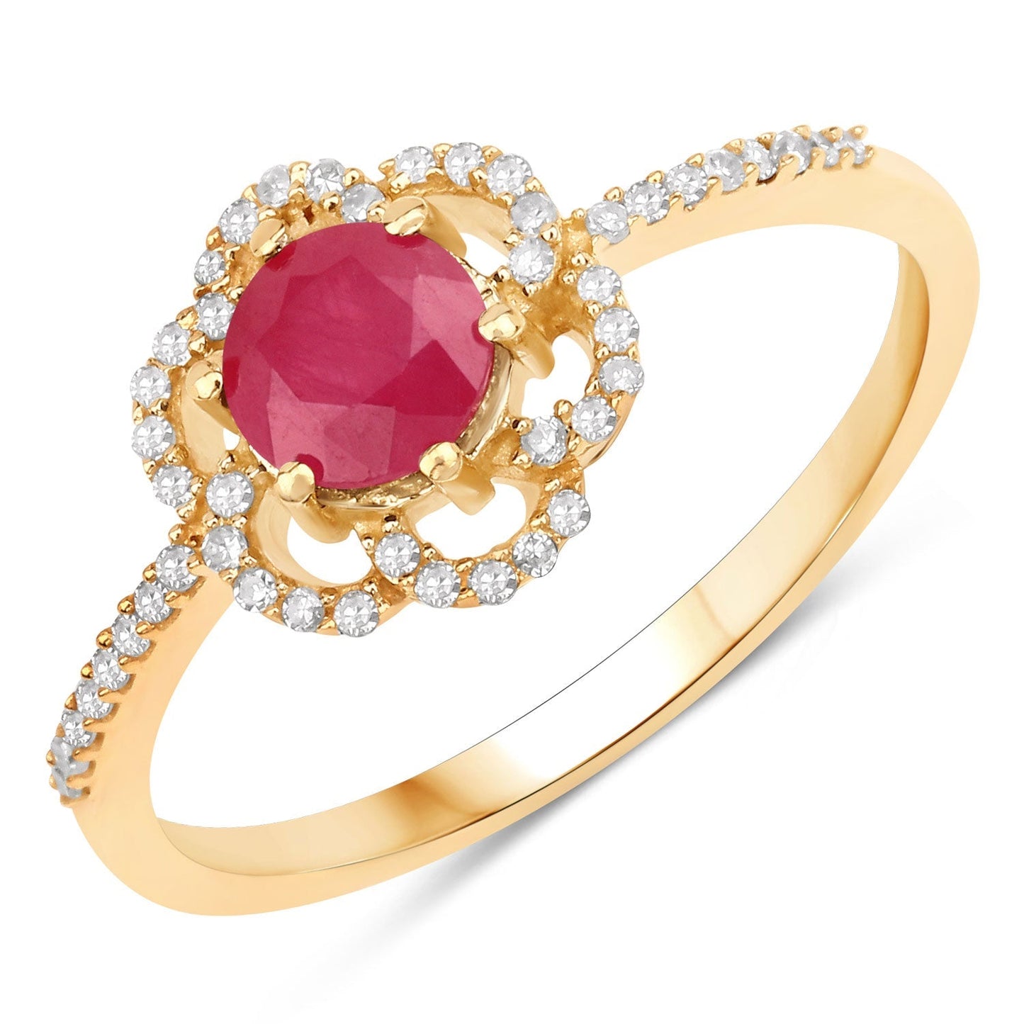 0.68 Carat Genuine Ruby and White Diamond 14K Yellow Gold Ring Bids.com