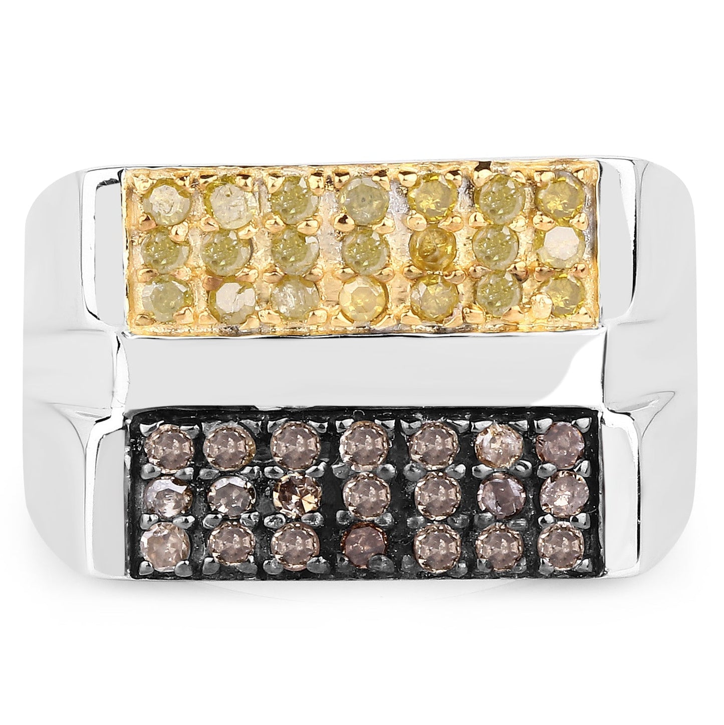 0.63 Carat Genuine Champagne Diamond and Yellow Diamond .925 Sterling Silver Ring Bids.com