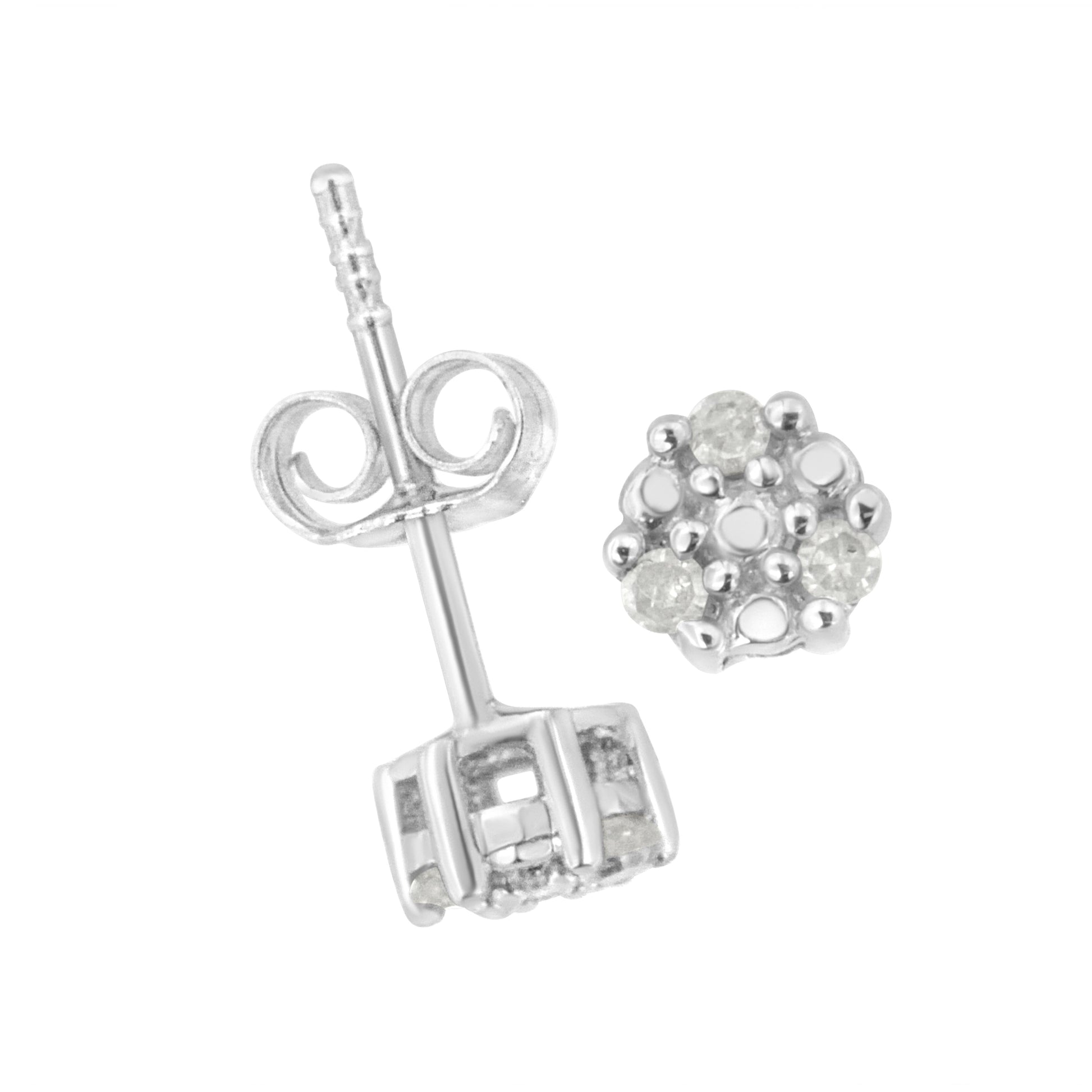 .925 Sterling Silver 1/10 cttw Prong Set Round-Cut Trio Diamond Stud Earrings (I-J Color, I3 Clarity) Bids.com