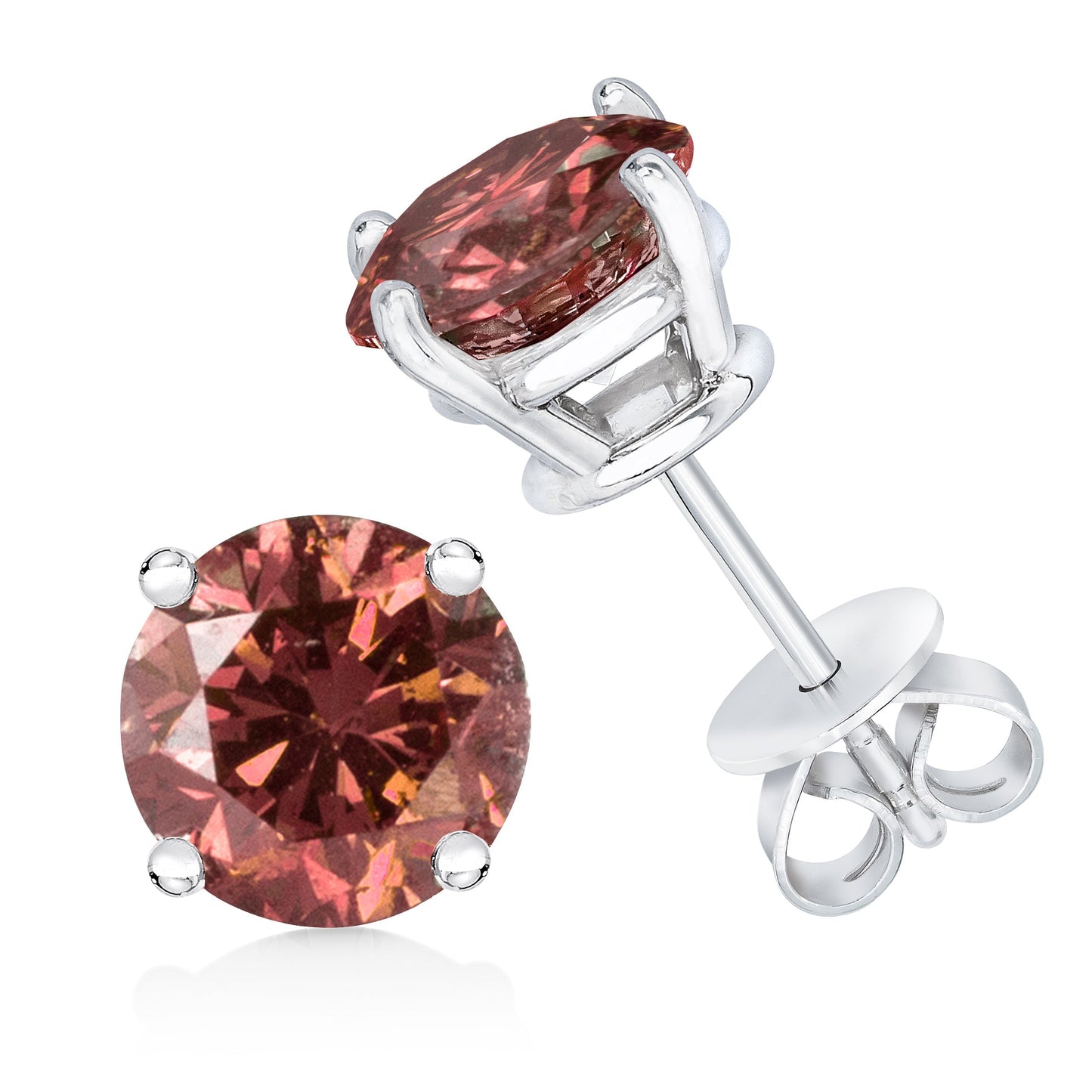 10K White Gold 1.0 Cttw Lab Created Round Brilliant Cut Pink Diamond Classic 4-Prong Solitaire Stud Earrings (Fancy Pink Color, VVS2-VS1 Clarity) Bids.com