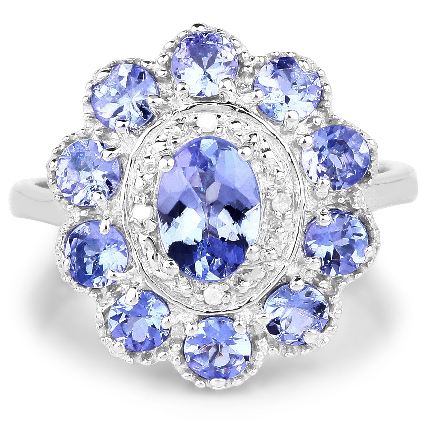 1.77 Carat Genuine Tanzanite and White Topaz .925 Sterling Silver Ring Bids.com