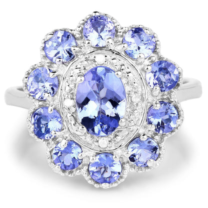 1.77 Carat Genuine Tanzanite and White Topaz .925 Sterling Silver Ring Bids.com