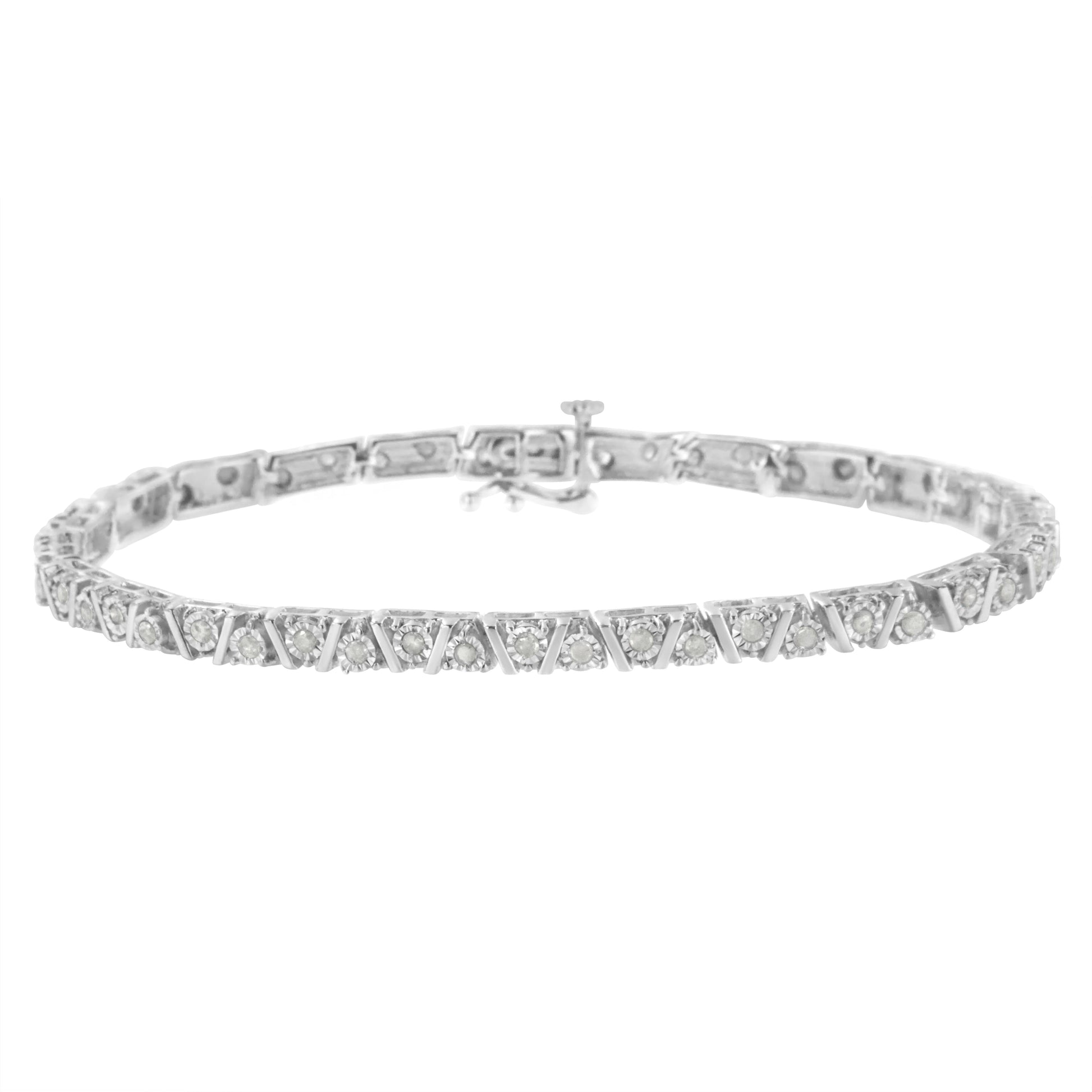 .925 Sterling Silver 1.0 cttw Miracle-Set Diamond Tennis Bracelet (I-J Color, I3 Clarity) - 7.25" Bids.com