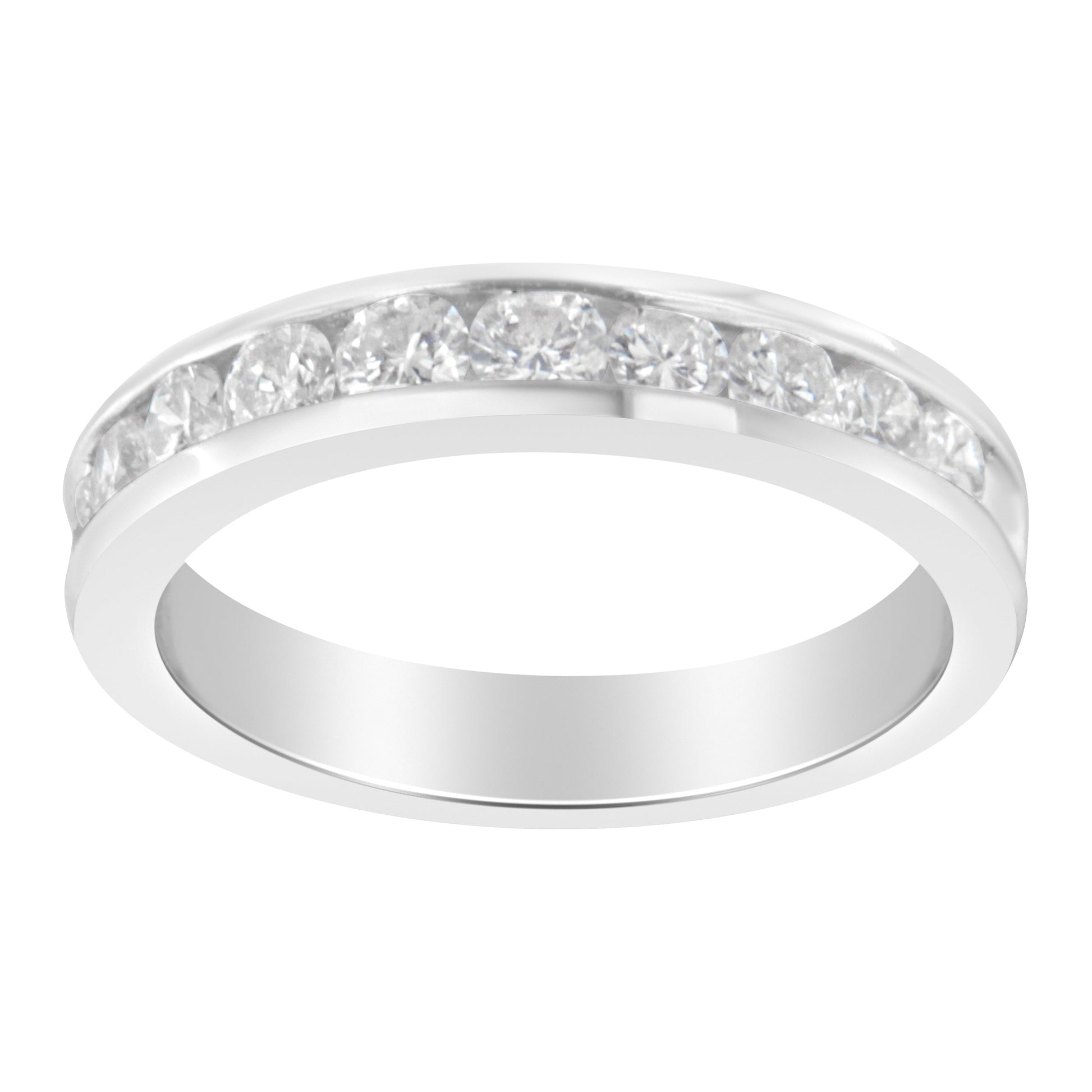 IGI Certified 1.0 Cttw Diamond 18K White Gold Channel-Set Half-Eternity Band Wedding Ring (E-F Color, I1-I2 Clarity) - Size 5-1/2 Bids.com