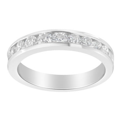 IGI Certified 1.0 Cttw Diamond 18K White Gold Channel-Set Half-Eternity Band Wedding Ring (E-F Color, I1-I2 Clarity) - Size 5-1/2 Bids.com