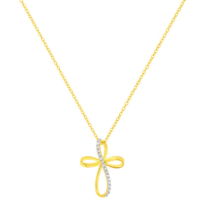 10K Yellow Gold Plated .925 Sterling Silver Diamond Accent Cross Ribbon 18" Pendant Necklace (I-J Color, I2-I3 Clarity) Bids.com