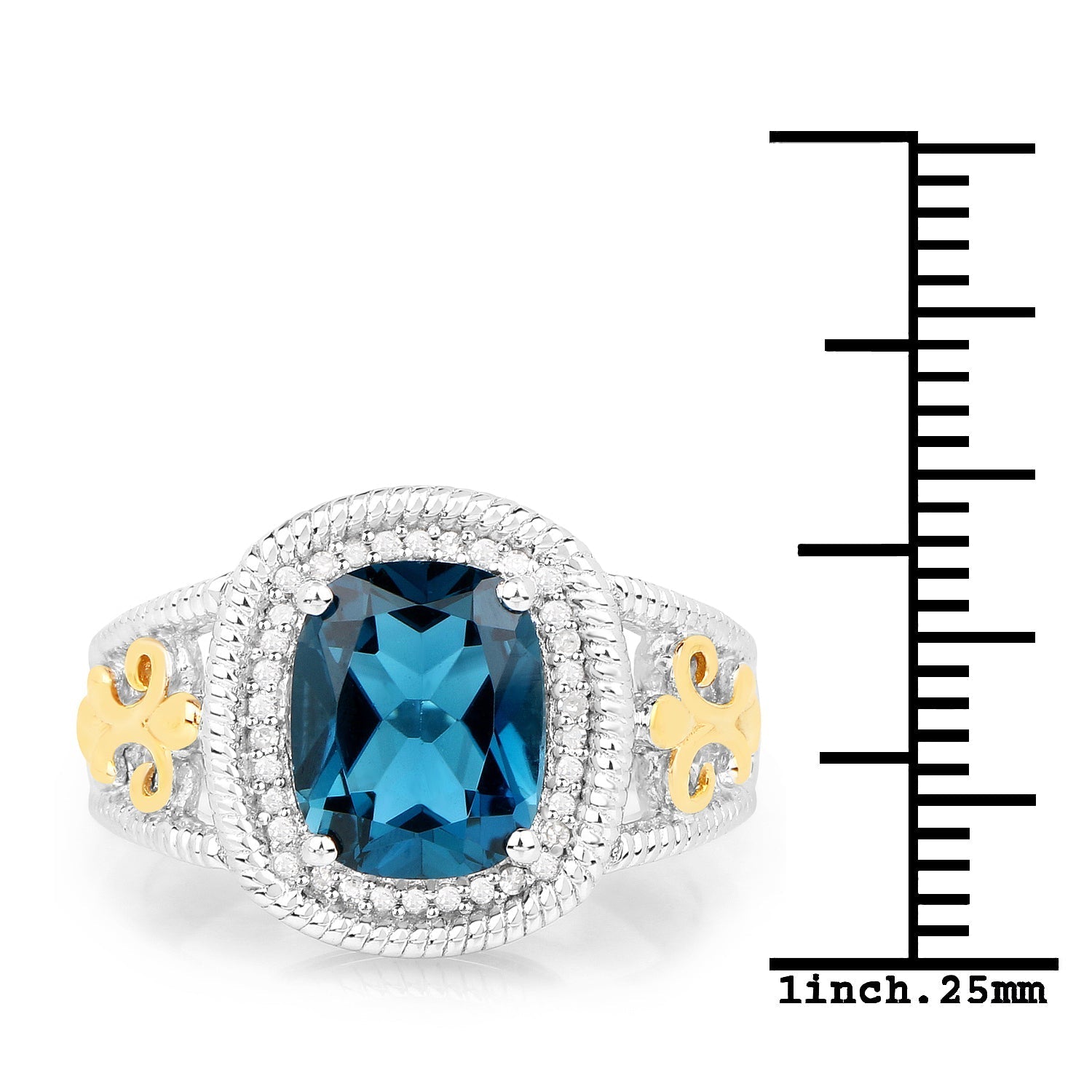3.59 Carat Genuine London Blue Topaz and White Diamond 14K Yellow Gold with .925 Sterling Silver Ring Bids.com