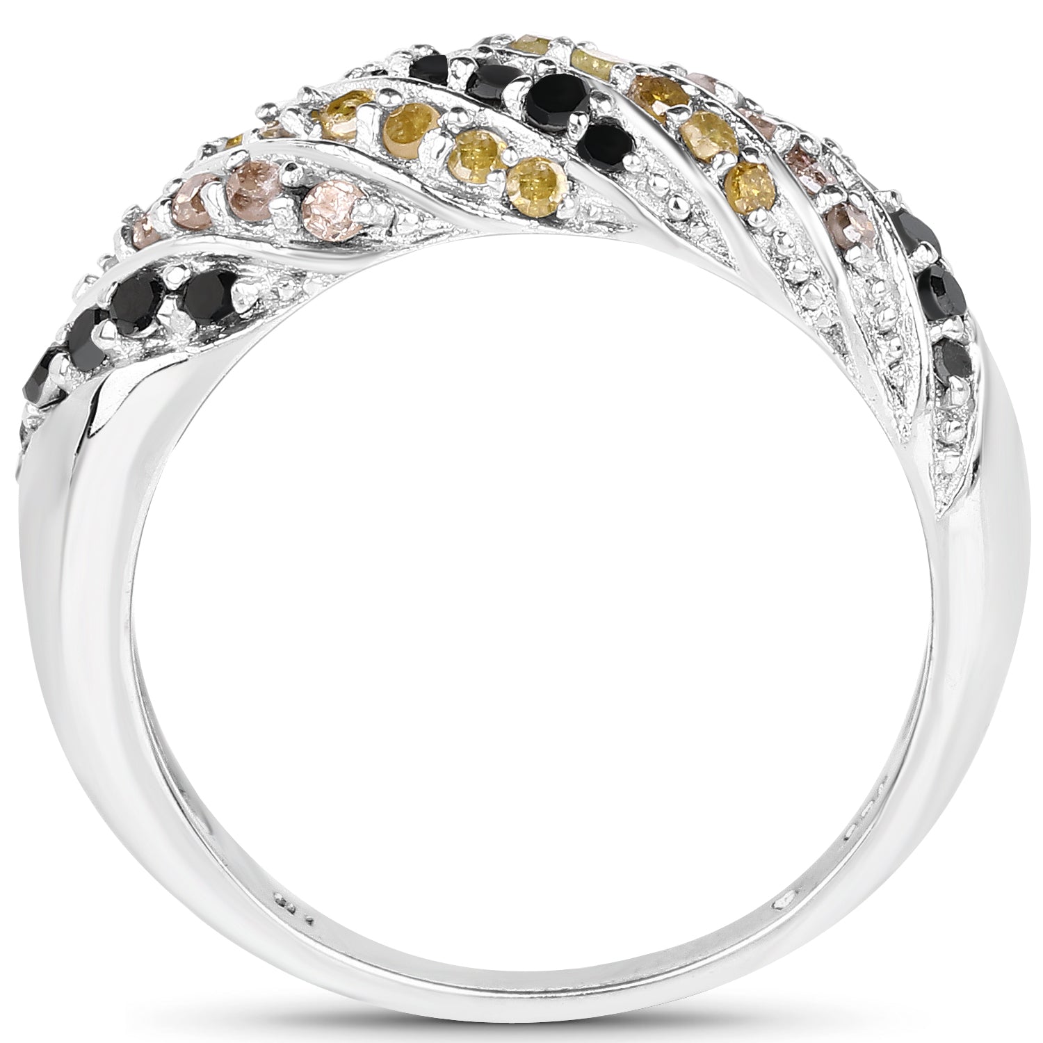 0.63 Carat Genuine Champagne Diamond, Yellow Diamond & Black Diamond .925 Sterling Silver Ring Bids.com