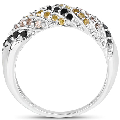 0.63 Carat Genuine Champagne Diamond, Yellow Diamond & Black Diamond .925 Sterling Silver Ring Bids.com