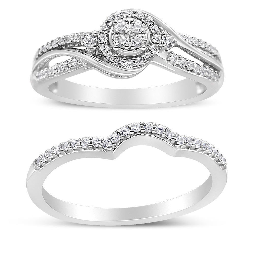 .925 Sterling Silver 1/3 Cttw Composite Diamond Frame Bypass Bridal Set Ring and Band (I-J Color, I2-I3 Clarity) - Ring Size 7 Bids.com