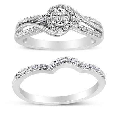 .925 Sterling Silver 1/3 Cttw Composite Diamond Frame Bypass Bridal Set Ring and Band (I-J Color, I2-I3 Clarity) - Ring Size 7 Bids.com