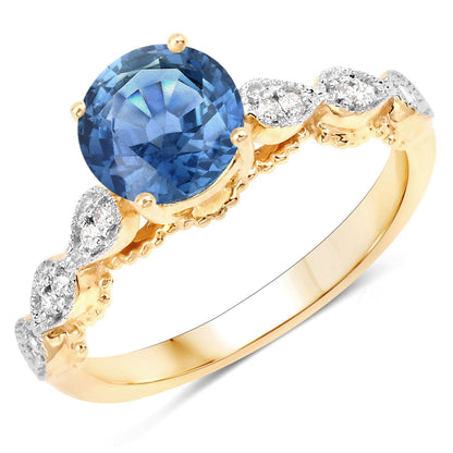 1.27 Carat Genuine Blue Sapphire and White Diamond 14K Yellow Gold Ring Bids.com