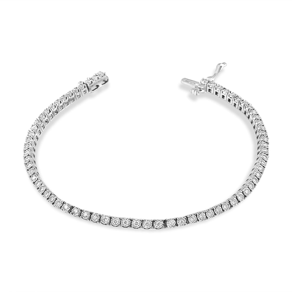 14K White Gold 1.0 Cttw Miracle Set Round-Cut Lab Grown Diamond Illusion Tennis Bracelet (F-G Color, VS2-SI1 Clarity) Size 7" Bids.com