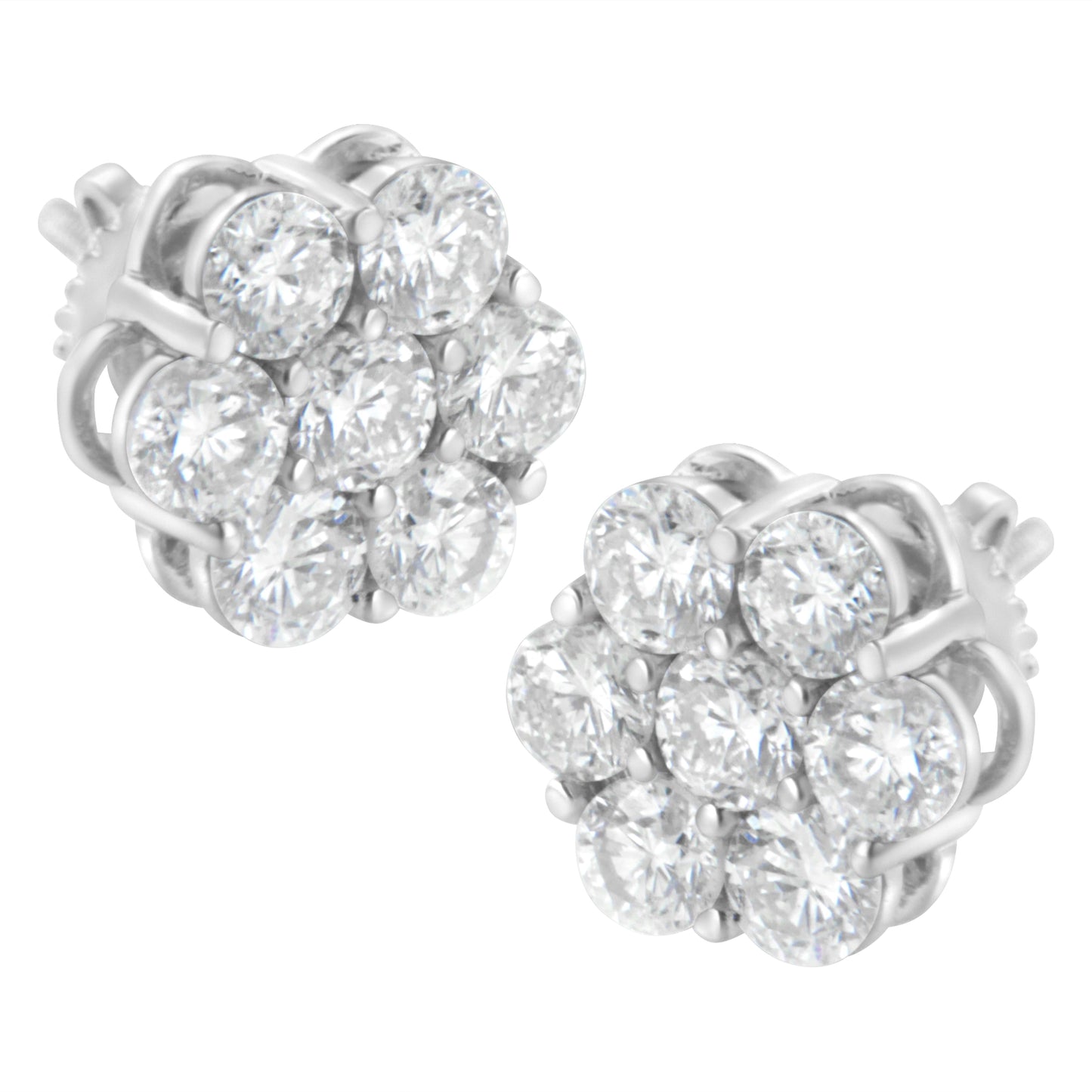 Sterling Silver 2 cttw Floral Composite 7 Stone Diamond Stud Earring (I-J, I1-I2) Bids.com