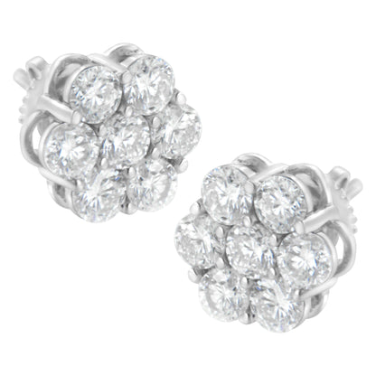 Sterling Silver 2 cttw Floral Composite 7 Stone Diamond Stud Earring (I-J, I1-I2) Bids.com